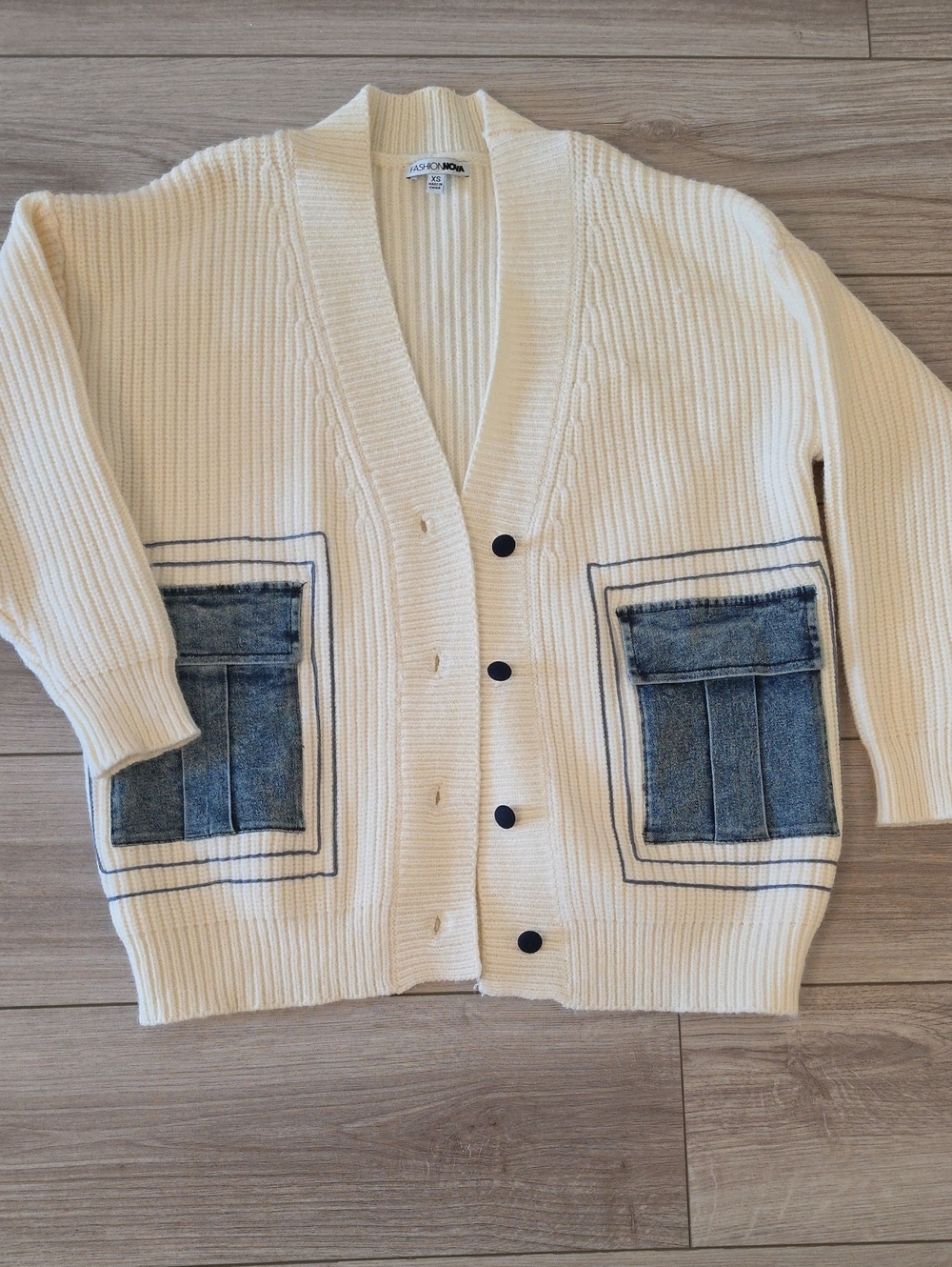Cardigan with Denim Patch Pockets